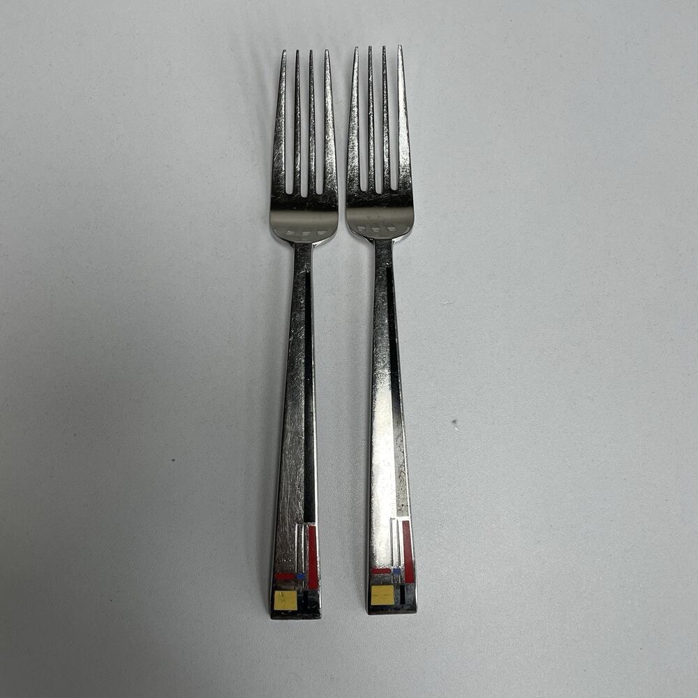 2 COMPOSITION CLOISONNE by Kirk Stieff Dinner Forks 7 7/8" 80s Japan